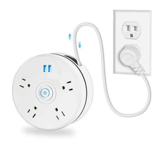 Cruise Ship Essentials - Travel Power Strip 6FT Retractable Extension Cord with 4 Outlets Extender 2 USB Ports Non Surge Protector Flat Plug Power Strip for Cruise Dorm Home Desk White