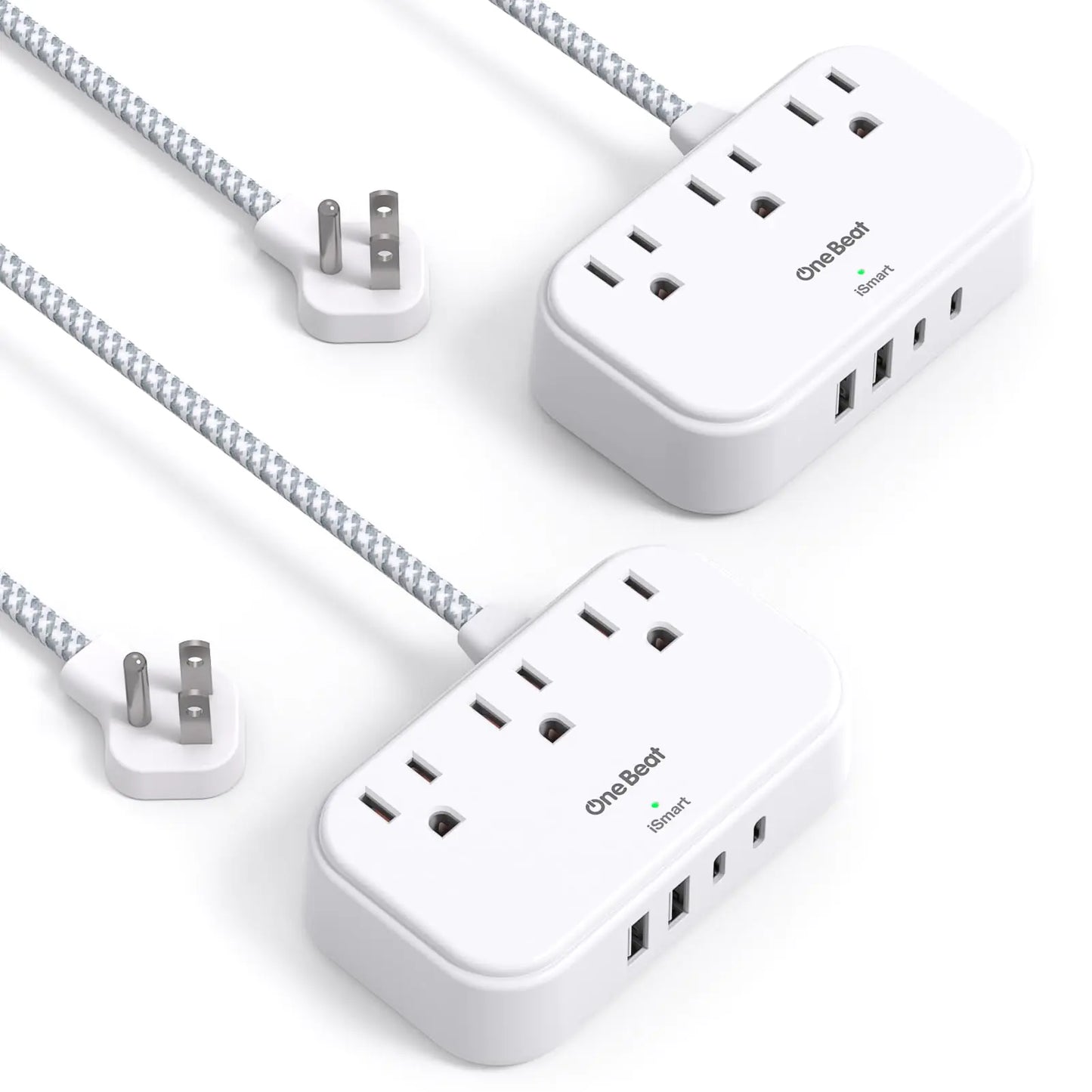 2 Pack Cruise Essentials 5 Ft Flat Extension Cord 3 Outlets 4 USB Ports(2 USB C) Flat Plug Power Strip USB Charging Station with Non Surge Protector for Cruise Ship Travel Dorm Room Essentials