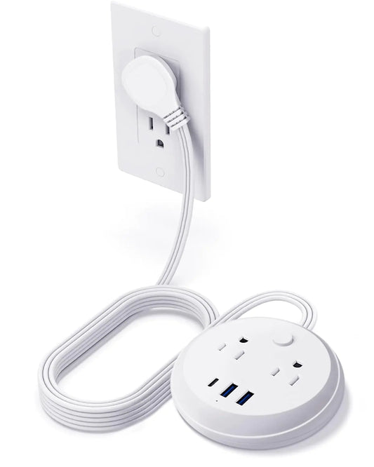 Flat Plug Power Strip with USB C Ports KOOSLA Travel Extension Cord No Surge Protection - 2 Outlets 3 USB Ports(1250W) - Cruise Essentials for Cruise Ship Home Office Dorm Room 5ft