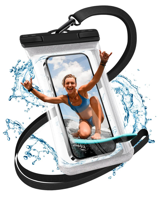 Razobws Waterproof Phone Pouch- 7.2 in Waterproof Phone Case for Beach Travel Must Haves IPX8 Dry Bag for iPhone 15 14 Pro Max Galaxy S24 S23 Pixel 8 Water Park Cruise Essentials - Glitter Silver