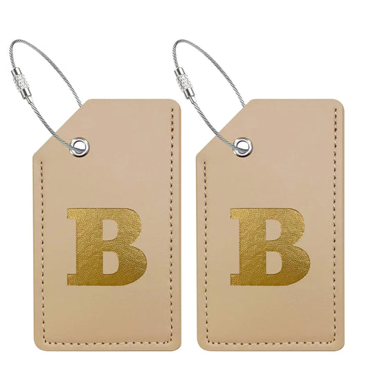 Mziart Luggage Tags for Suitcases Initial Luggage Tag 2 Pack PU Leather Personalized Suitcase Tags Name ID Labels with Stainless Steel Loops Baggage Travel Bag Tags Cruise Essentials Gifts (Letter B)