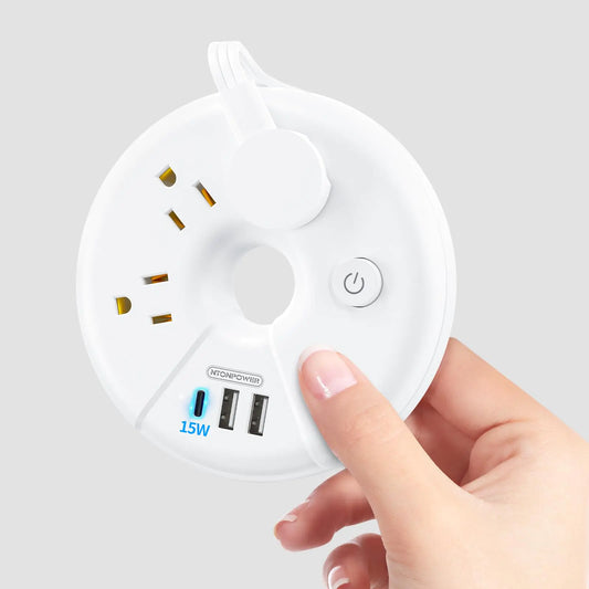 NTONPOWER Travel Power Strip 3 Outlets with 3 USB Ports (1 USB C) 4 ft Wrapped Around Flat Extension Cord Flat Plug Power Strip Portable Power Strip for Travel Cruise Essentials Home Dorm Room