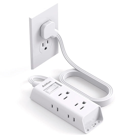 Cruise Essentials - Flat Plug Power Strip Addtam 5 ft Ultra Flat Extension Cord with 6 Outlets Extender No Surge Protector for Cruise Ship Travel Dorm Home Office ETL Listed
