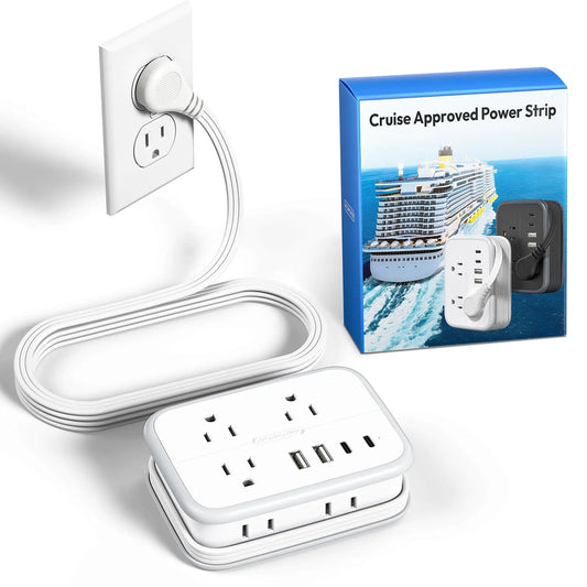 NTONPOWER Travel Power Strip Flat Plug Power Strip with 6 Outlets 4 USB Ports(2 USB C) 4ft Extension Cord Wrapped Around for Cruise Ship Travel Hotel Cruise Essentials