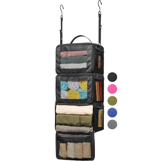 Vokelater Suitcase Organizer HangingTravel Organizer Carry On Luggage Organizer Portable Hanging Shelves Packing Cubes for Cruise Ship Essentials Small Black