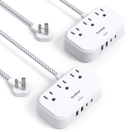2 Pack Cruise Essentials 5 Ft Flat Extension Cord 3 Outlets 4 USB Ports(2 USB C) Flat Plug Power Strip USB Charging Station with Non Surge Protector for Cruise Ship Travel Dorm Room Essentials