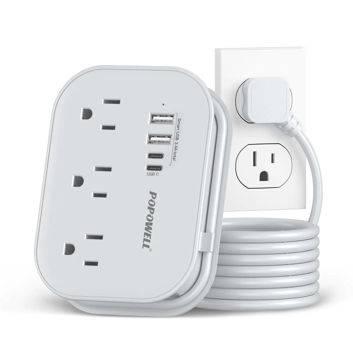 Flat Plug Power Strip- USB Travel Power Strip 3 Outlets and 4 USB Ports(2 USBC) Desktop Charging Station 5 Ft Wrapped Extension Cord Non-Surge Protector for Cruise Essentials Travel Home Dorm.